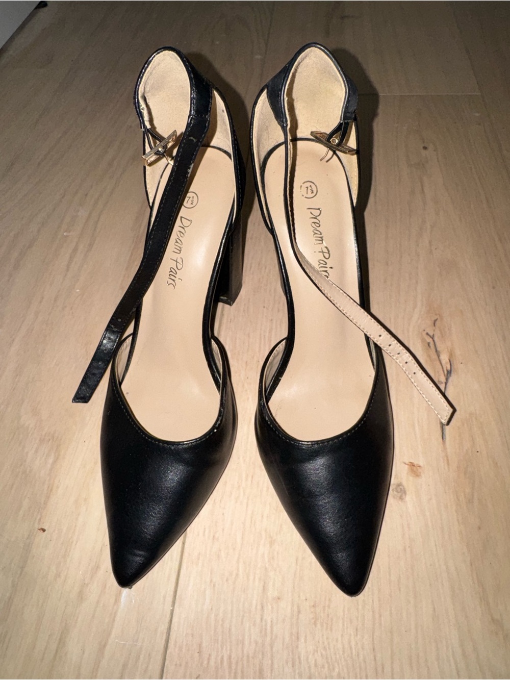 Dream Pairs Black Pointed Ankle-Strap Block Heels